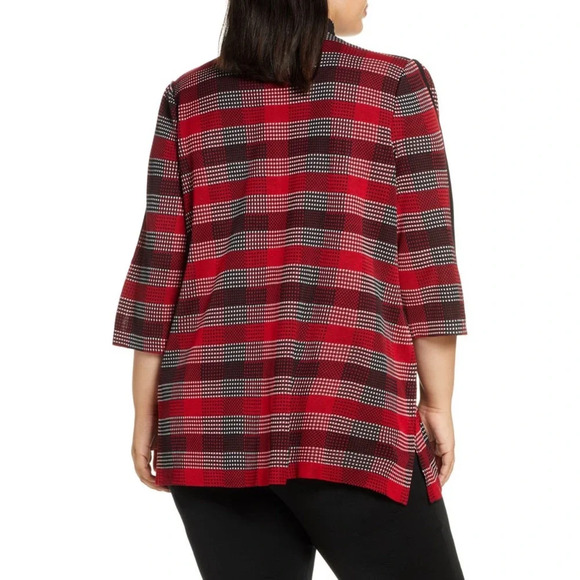 Ming Wang Long Plaid Knit Jacket Bonfire/Black/Ivory 2X - Picture 3 of 10